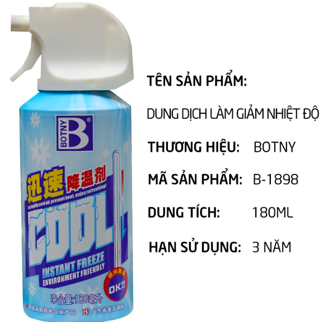 Xịt lạnh, bình xịt làm lạnh tức thì ô tô, xe máy Freeze Cool - Kích thước 15 x 5.2 x 5.2 cm - Hương bạc hà - Làm lạnh nhanh, khử mùi hiệu quả