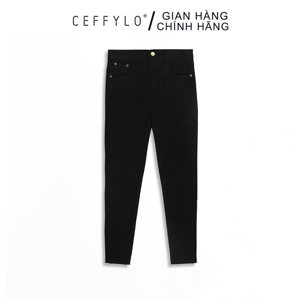 Quần Khaki Túi Jeans trơn Đen CEFFYLO, Form Slimfit, Co Giãn