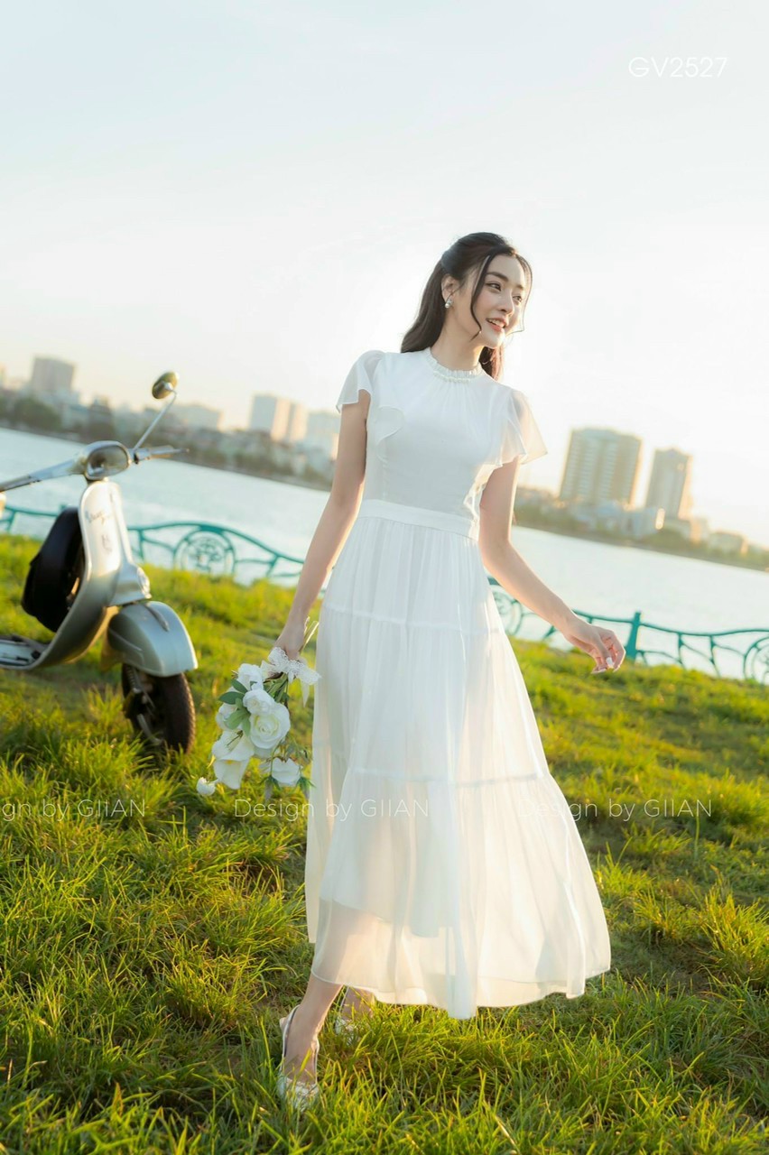 Đầm maxi voan chingfon hai lớp sang trọng