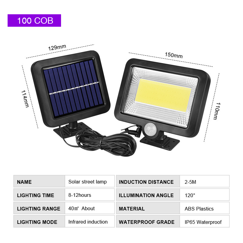 100/128/150/160COB Solar Light Outdoor waterproof Expansion Motion Sensor with 5 meter extend wire