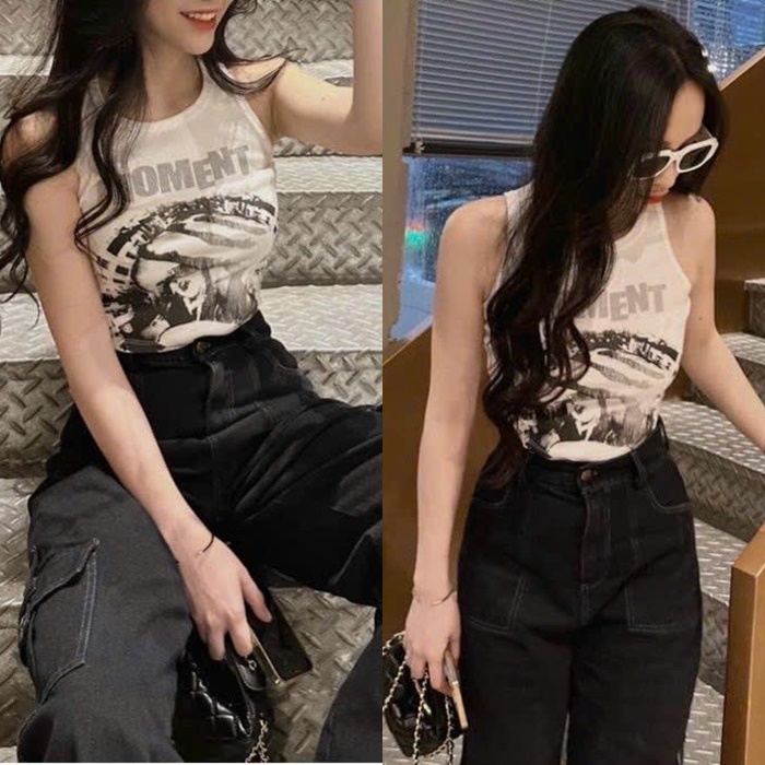 SET QUẦN JEANS ỐNG RỘNG LƯNG CAO DÀI SUÔNG TÚI HỘP TRƠN ĐEN + ÁO CROPTOP 3 LỖ ÔM BODY ĐI TIỆC DẠO PHỐ ĐI CHƠI ĐI BIỂN