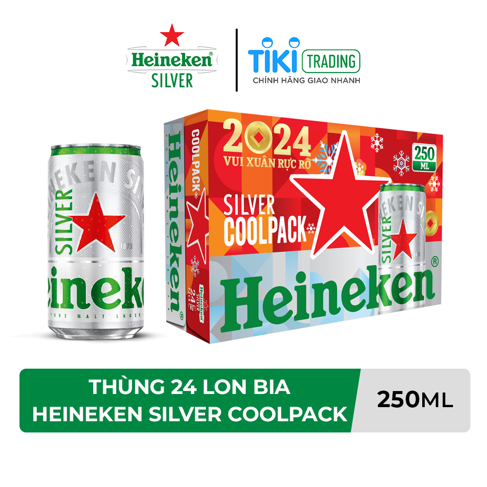 Thùng 24 lon bia Heineken Silver Coolpack 250ml/lon