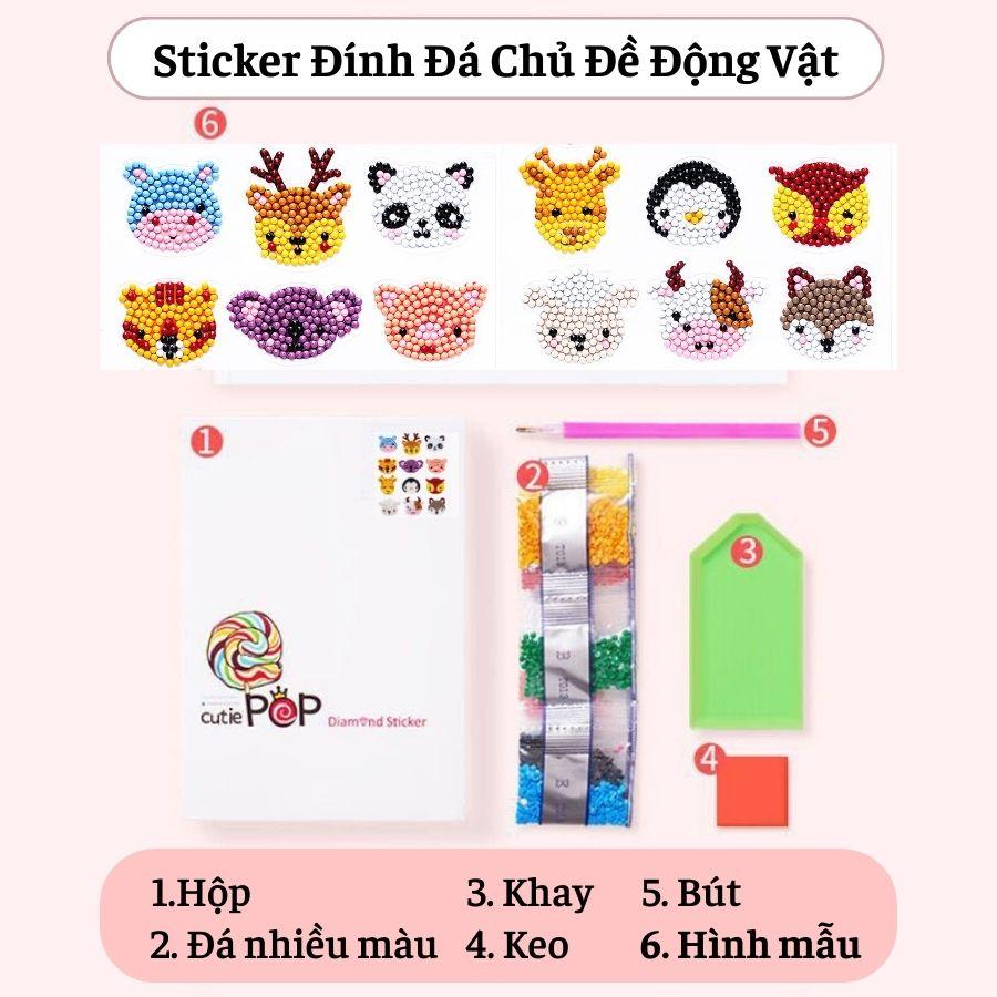 Sticker Đính Đá Mini Tranh Đính Đá Tạo Hình Dán Trang Trí Hình Động Vật