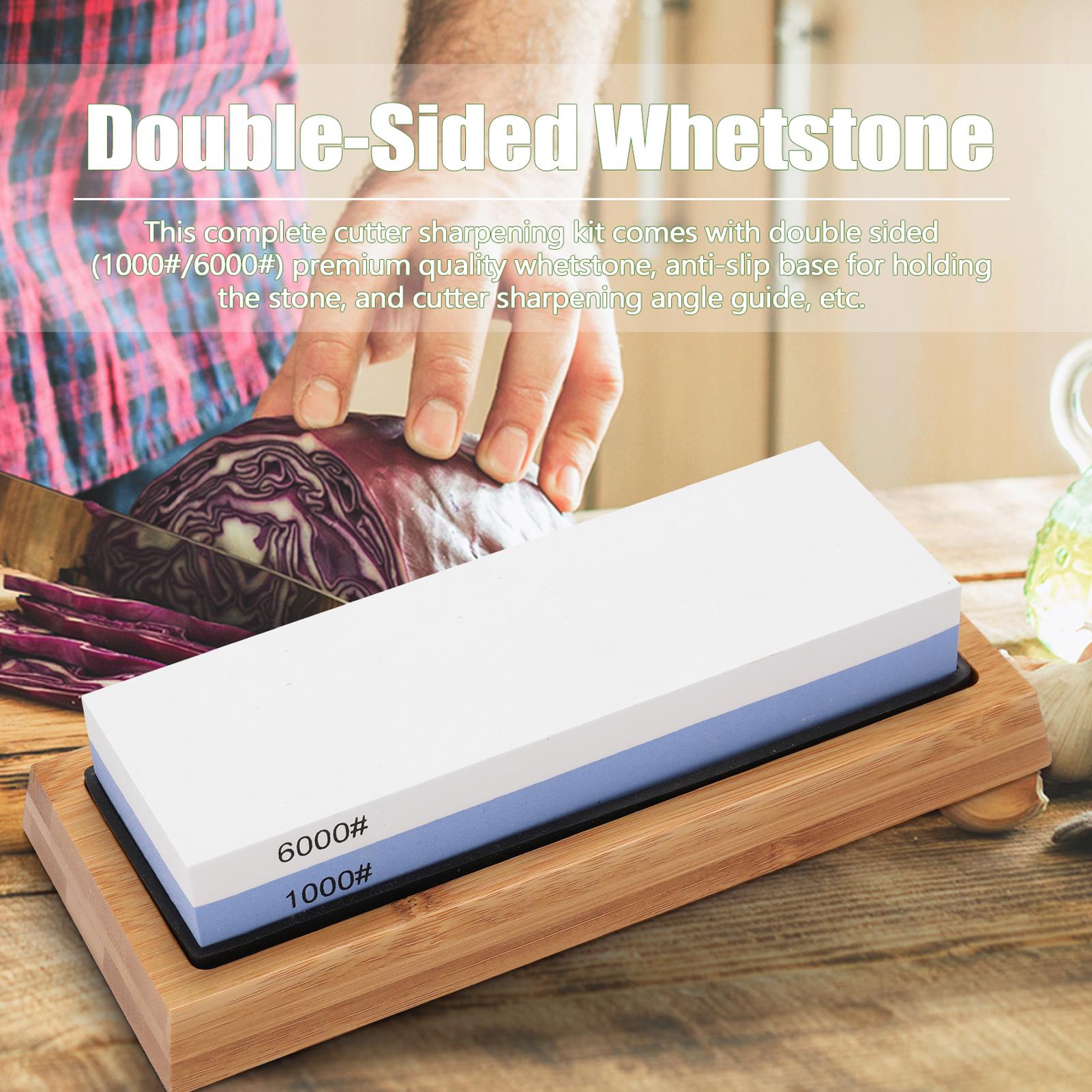 1000#/6000# Premium Whetstone Cut Sharpening Stone Set Sharpener for All Blade Non Slip Base Cutter Sharpener