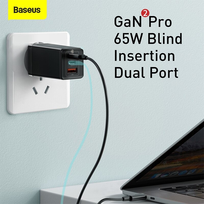 Củ Sạc Baseus GaN2 Pro Charging Charger C+C+A 65W Charging Set (Kèm cáp sạc C to C 100W) - Hàng Chính Hãng
