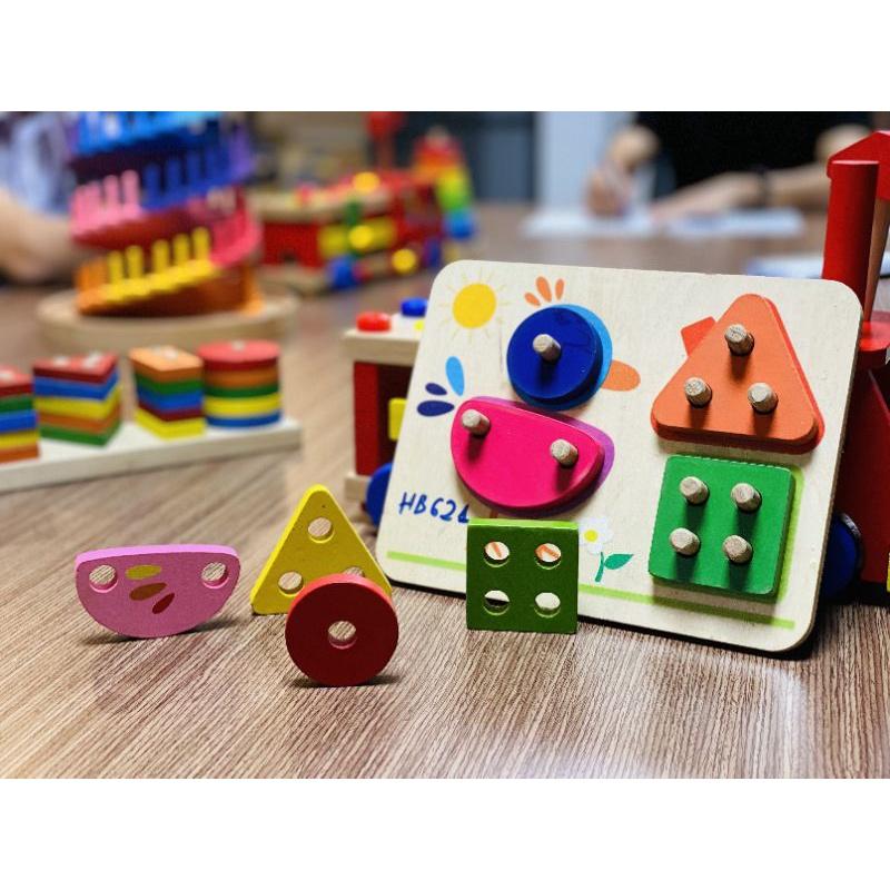 ĐỒ CHƠI- MONTESSORI 4 CỌC KHỐI MINI-Đồ chơi gỗ an toàn, sáng tạo, phát triển trí tuệ,thông minh cho bé