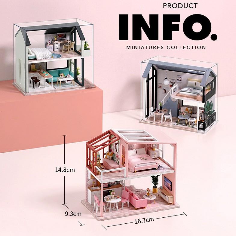 Mô hình nhà búp bê DIY Doll House Miniature_ Heart-warming life _Tặng TẤM CHE BỤI + KEO