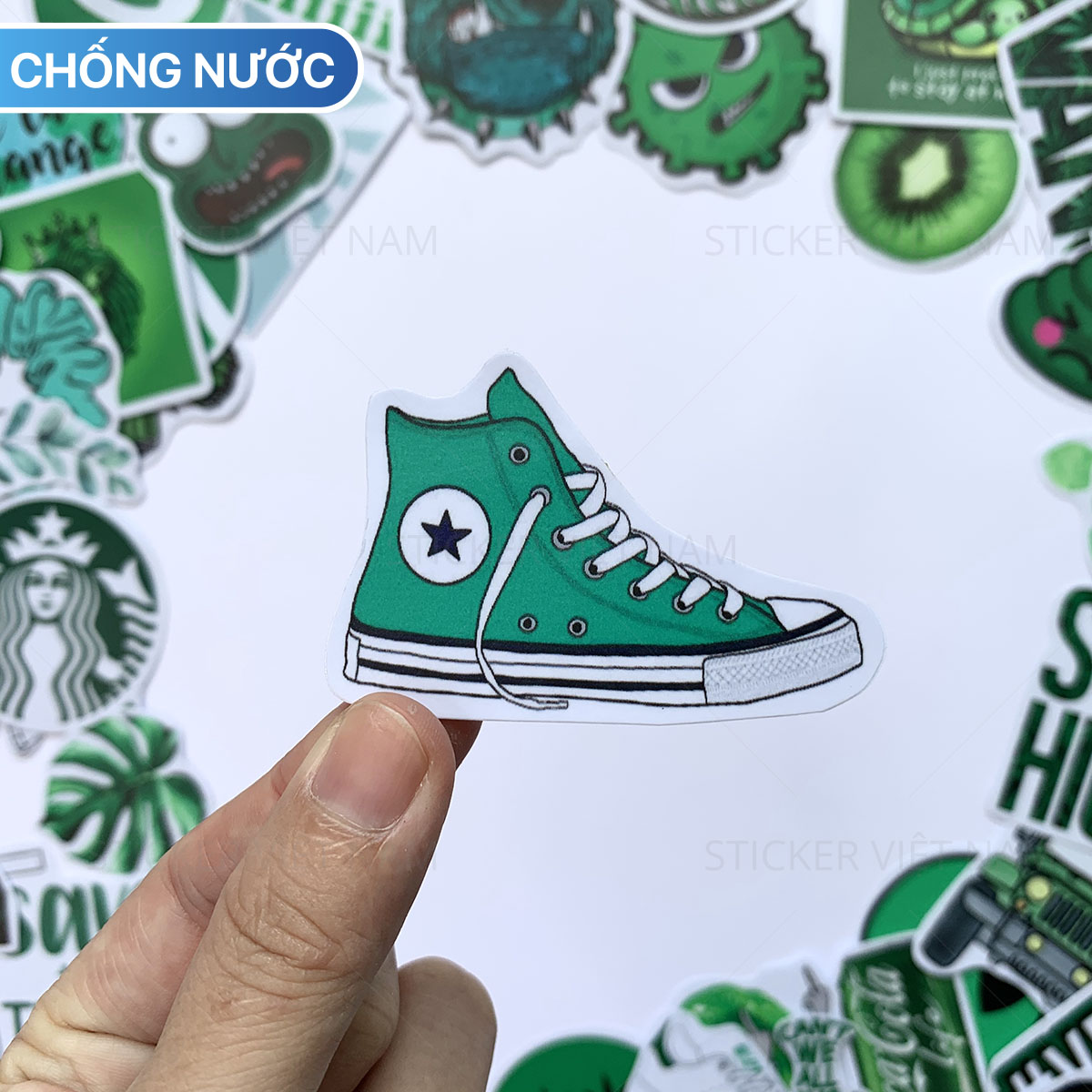 Sticker Màu Xanh Lá Green - Chất Liệu PVC Chất Lượng Cao Chống Nước - Kích Thước 4-8cm