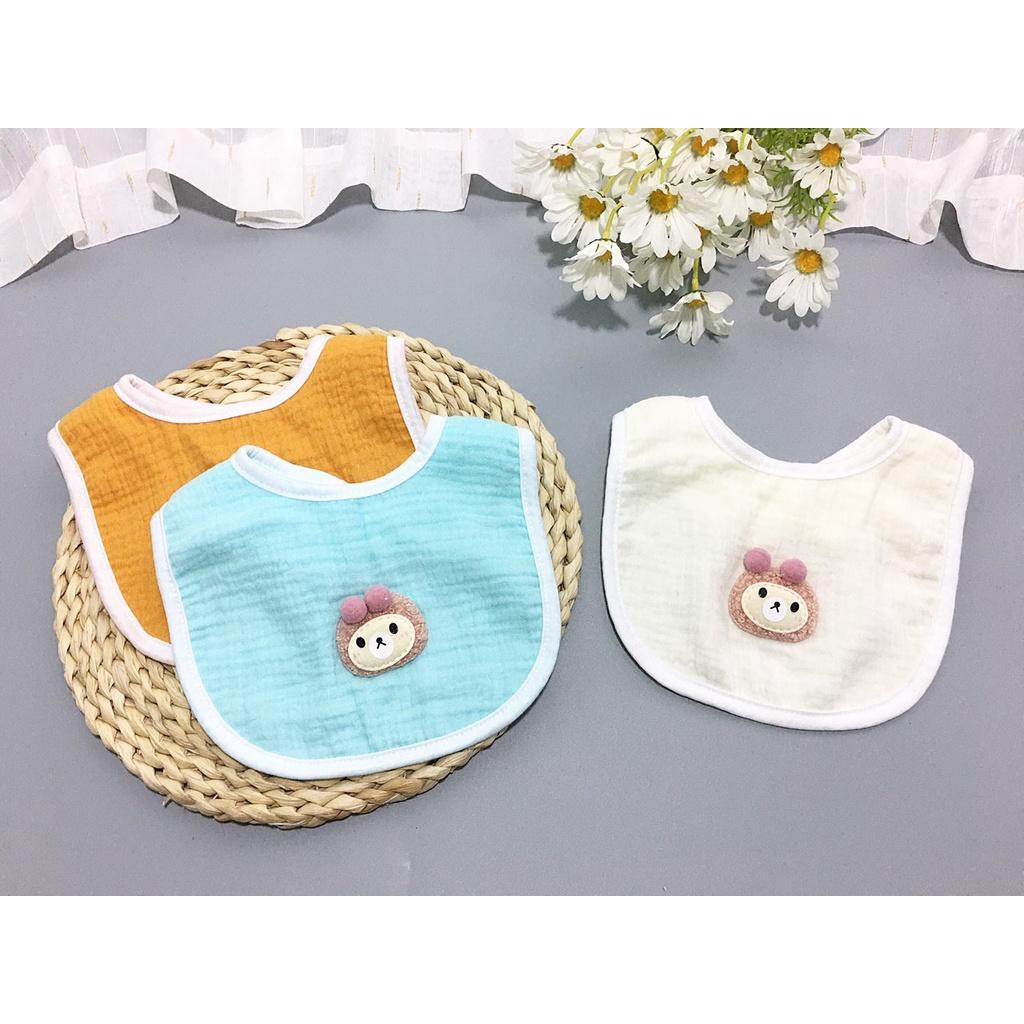 Khăn yếm vải xô sợi tre ĐÍNH THÚ siêu mềm mịn cho bé sơ sinh Mã Khăn Gấu