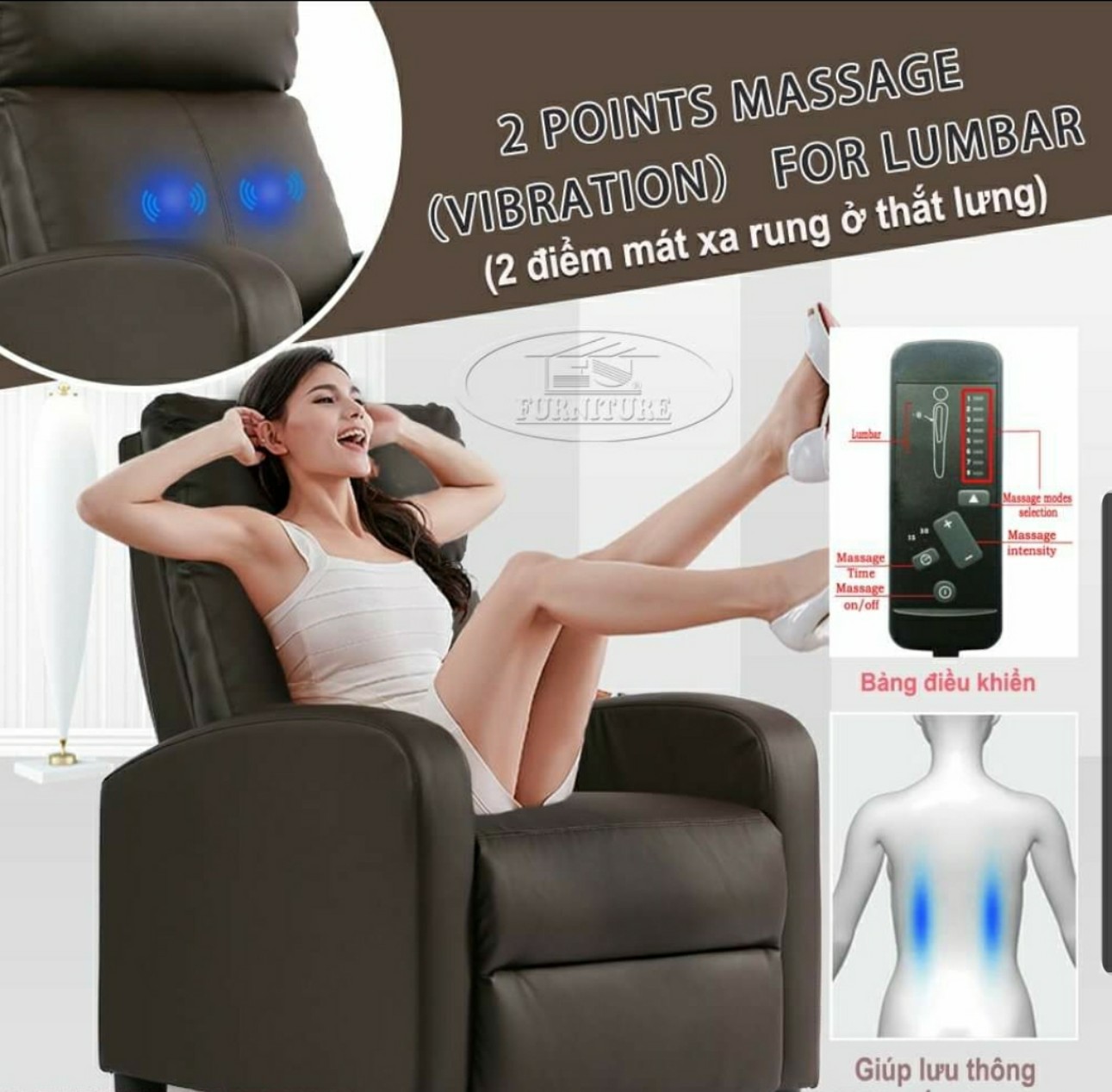 Ghế thư giãn điều chỉnh điện tích hợp sạc điện thoại tiện ích Juno Sofa (Đen)