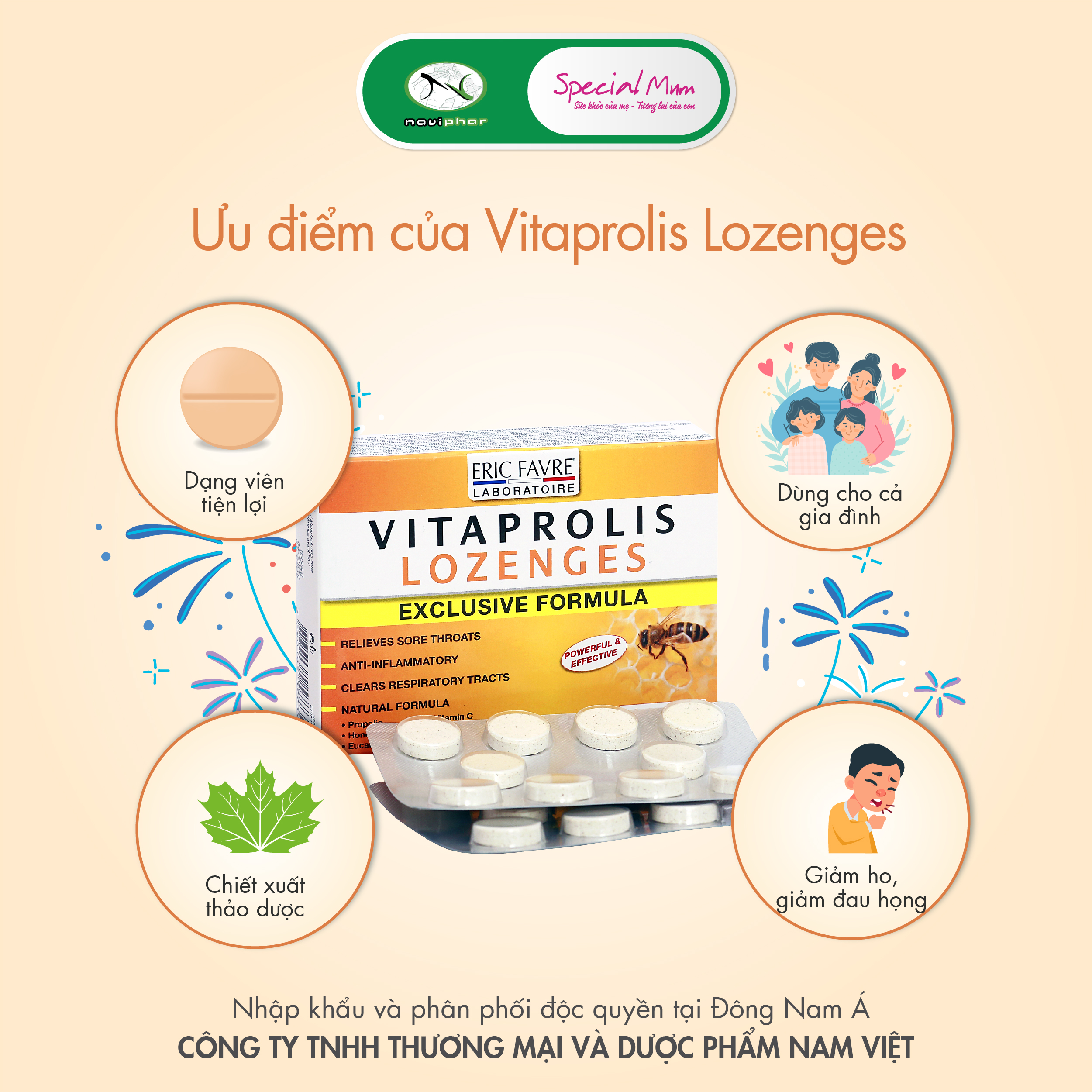 TPBVSK Vitaprolis Lozenges Viên ngậm ho cho cả gia đình thành phần tự nhiên