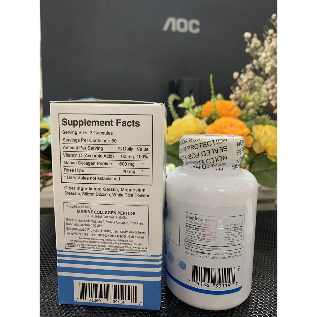 Viên Uống Trắng Da Marine Collagen Peptide 100 viên dòng Thủy Phân Nuhealth của Mỹ