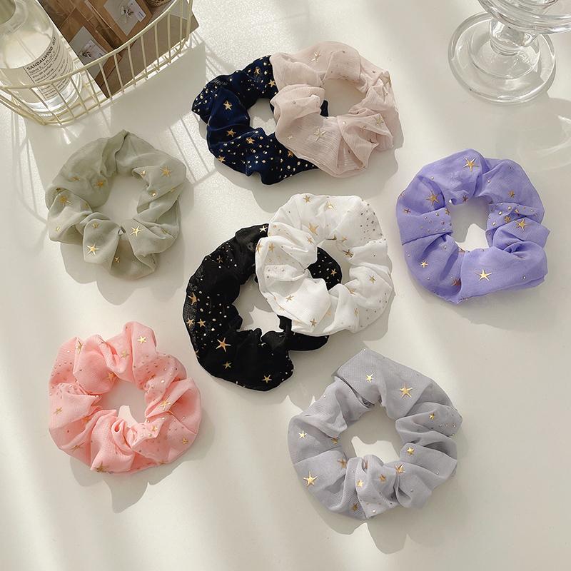 Scrunchies cột tóc, buộc tóc sợi lưới, họa tiết ánh sao, nhiều màu thanh lịch PK1023
