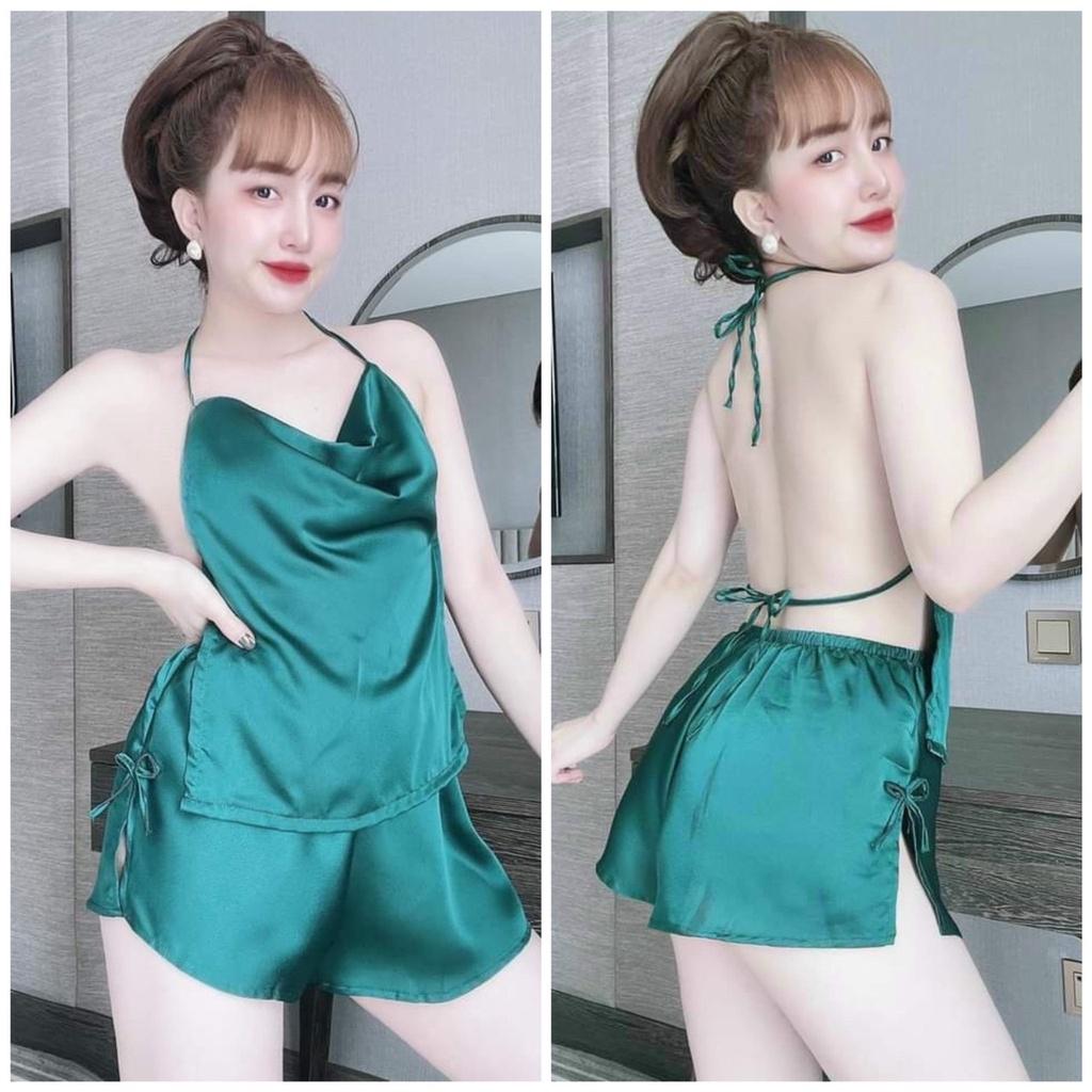 Đồ ngủ sexy nữ, sét yếm nữ mùa hè gợi cảm chất satin mềm mịn