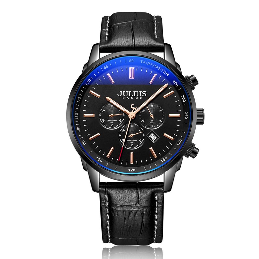 Đồng Hồ Nam JAH-133B chronograph Julius Hàn Quốc Dây Da Đen