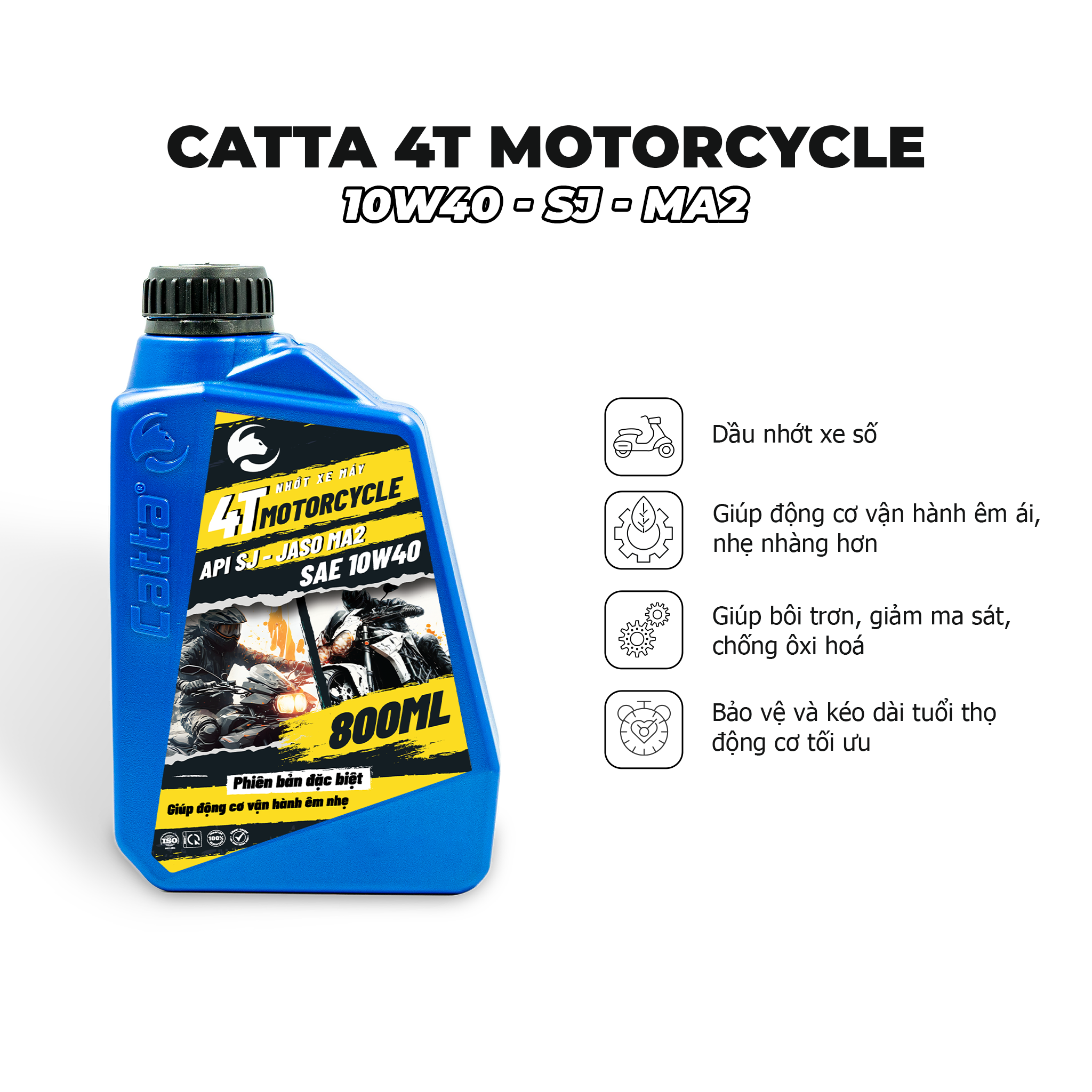 Nhớt xe số CATTA 4T MOTORCYCLE 800mL - SAE 10W40, API SJ, JASO MA2 - Hàng chính hãng