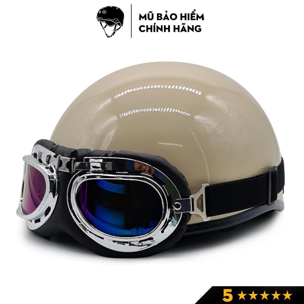 Mũ bảo hiểm nửa đầu kèm kính phi công, kính UV NON CAMRY CR01 độc đáo, nhiều màu sắc, Freesize (55-59cm)