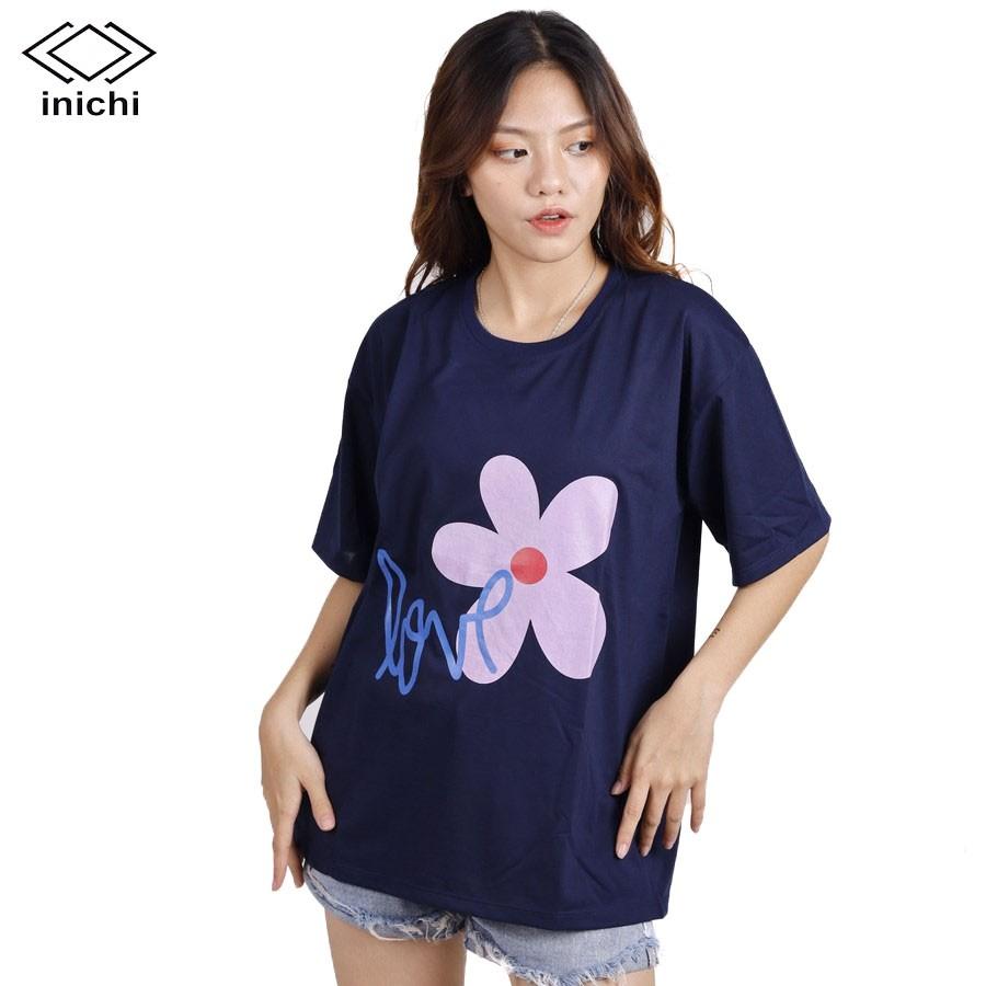 Áo thun tay lỡ INICHI IC579 form rộng cá tính in hình Love hoa 5 cánh