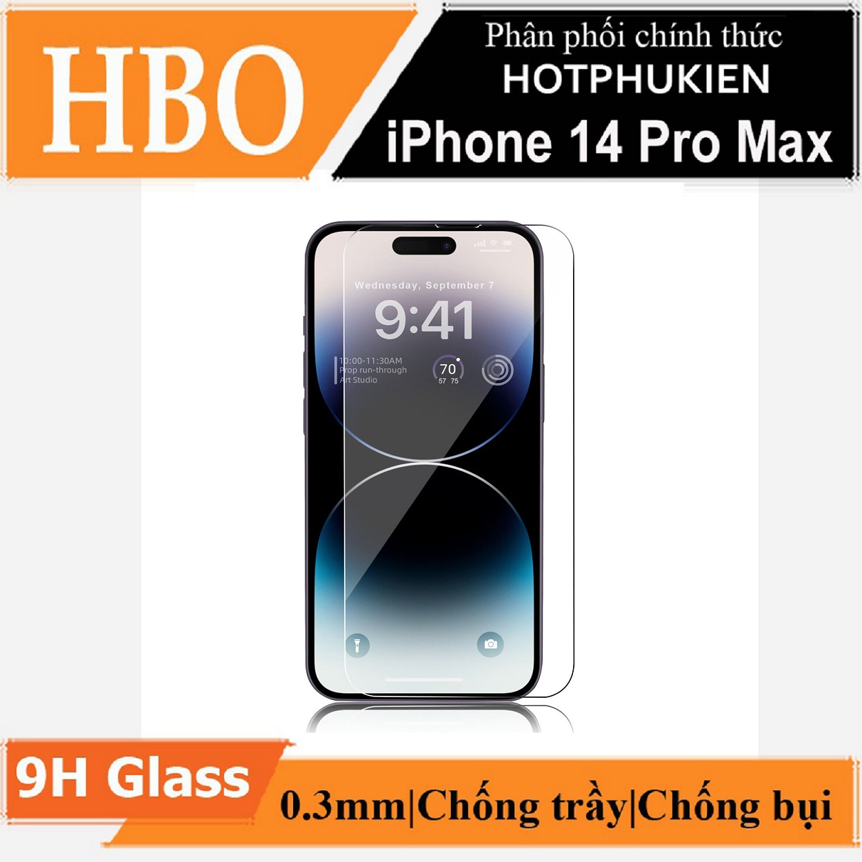 Miếng dán kính cường lực dành cho iPhone 14 Pro / 14 Pro Max hiệu HOTCASE HBO (độ cứng 9H, mỏng 0.3mm, vát 2.5D, độ trong chuẩn HD) - hàng nhập khẩu