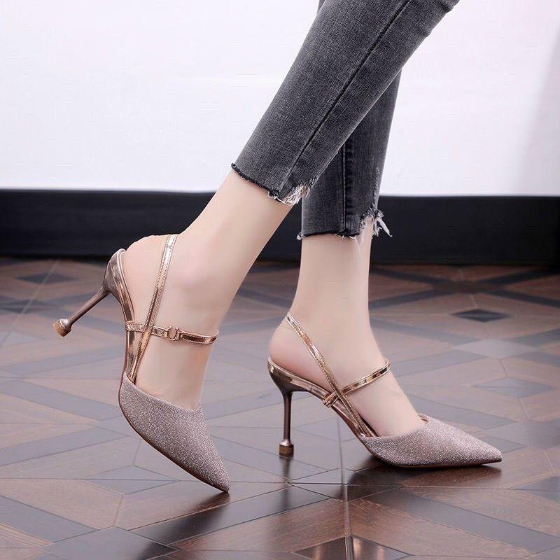 SANDAL BÍT MŨI NHŨ MỊN GÓT NHỌN NHIỀU MÀU - 7P