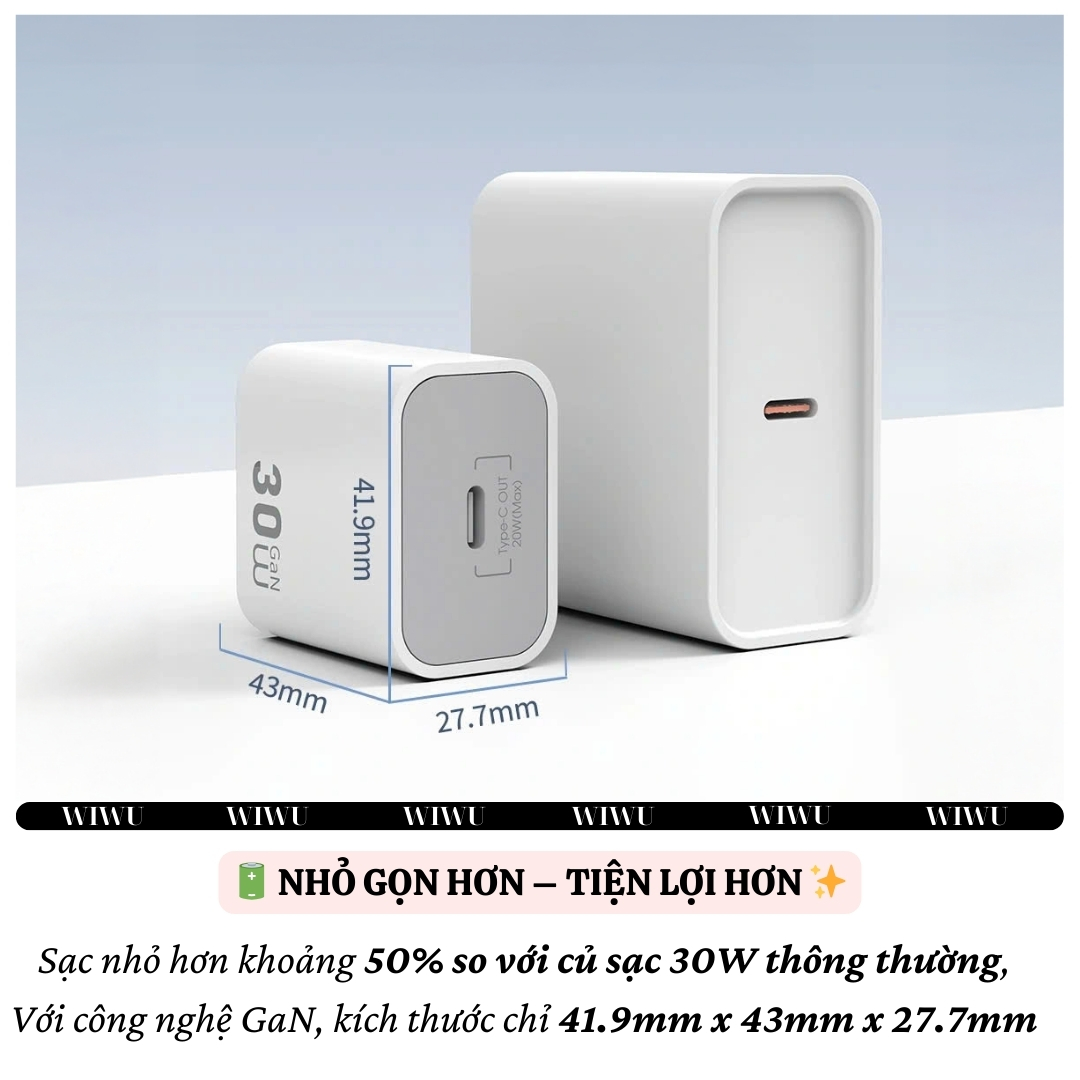 Adapter cóc củ sạc nhanh 30W PD USB C PPS chống cháy hiệu WIWU GAN ESSEN Fast Charger Wi-G002 cho iPhone iPad Oppo Samsung - Hàng nhập khẩu