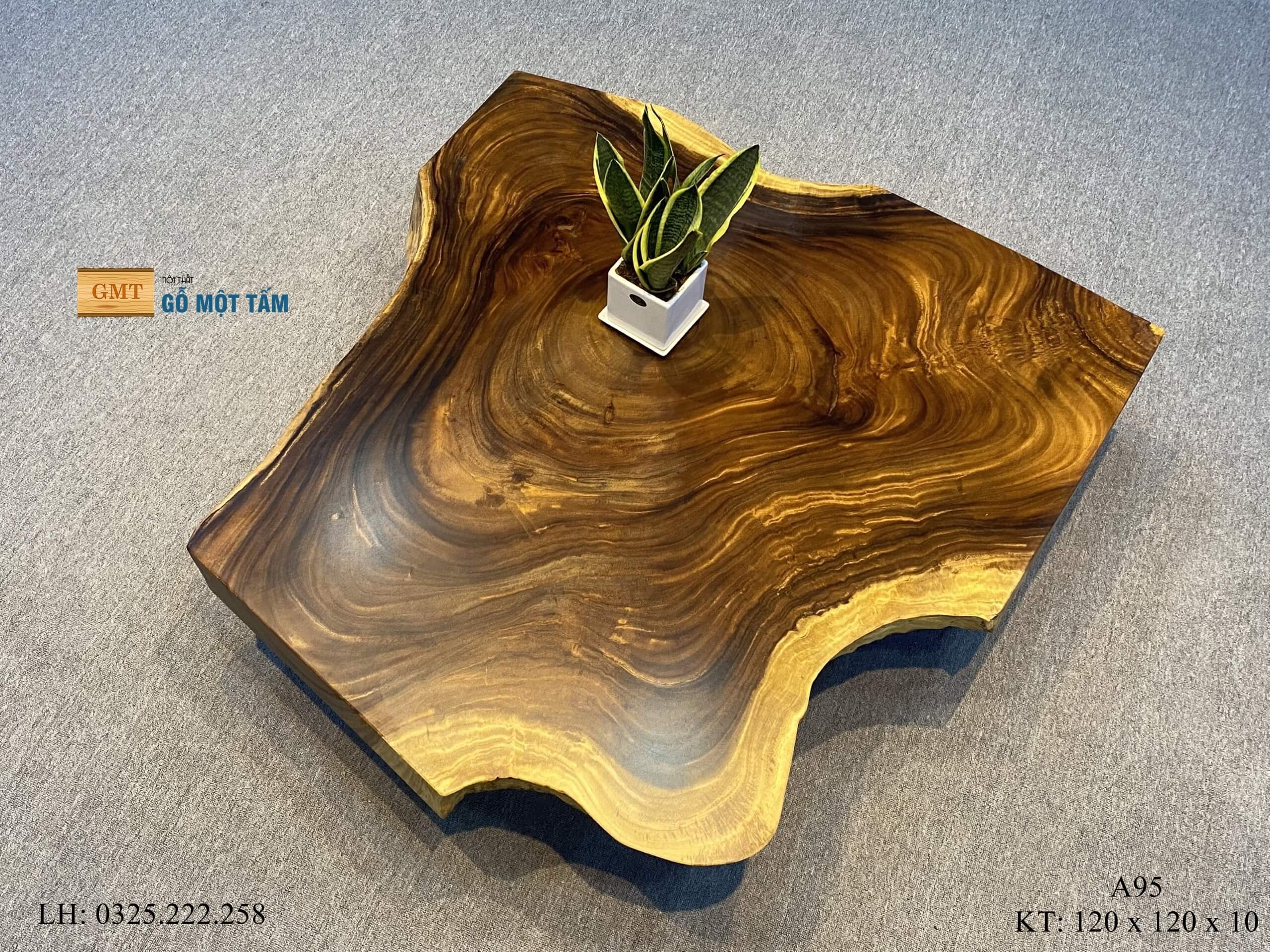 Bàn Cafe Gỗ Me Tây, Bàn Sofa Gỗ Me Tây, Bàn Gỗ Me Tây Nguyên Tấm Dài 1,2m Rộng 1,2m Dày 10cm