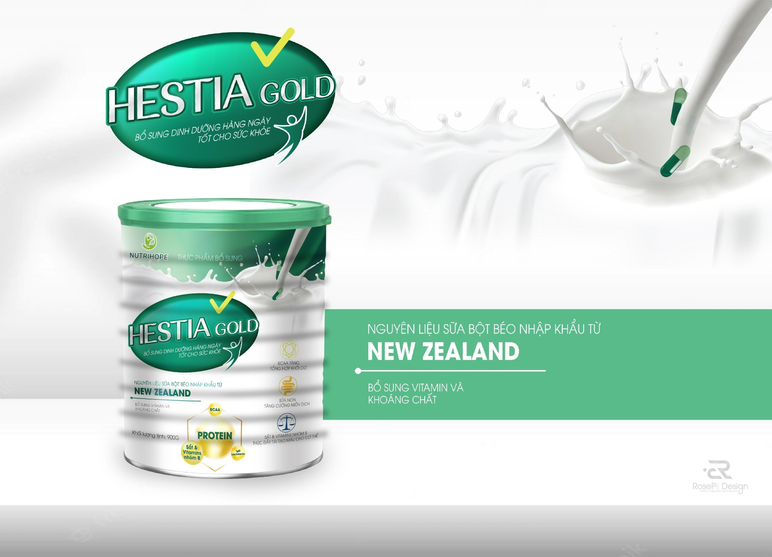 Hestia Gold 900g, sữa bột dành cho người ăn uống kém, bệnh nhân phẫu thuật cần bổ sung dinh dưỡng