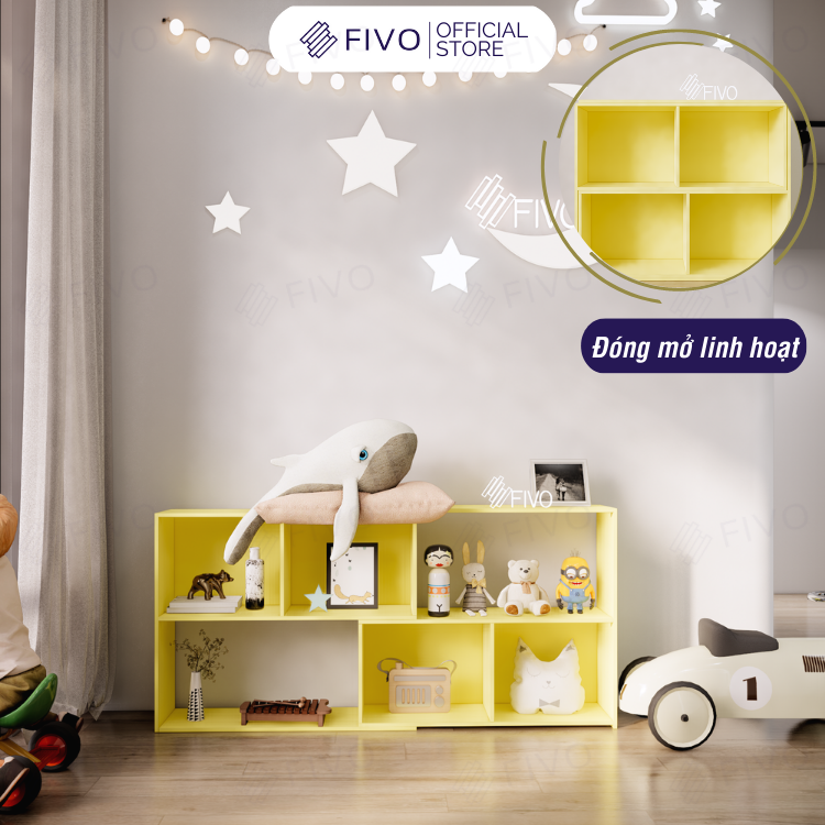 Kệ Sách Đa Dụng Để Sàn FIVO FB72 Màu Vàng, Trang Trí Phòng Cho Bé Trai, Bé Gái, Thiết Kế Thông Minh Đa Ngăn