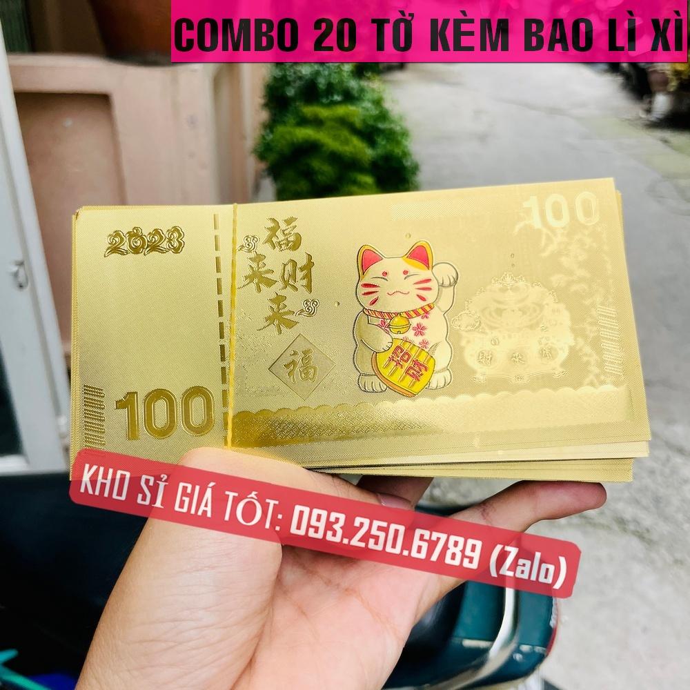 COMBO 20 _ Tờ Tiền Macao 100 In Hình Con Mèo Plastics Vàng - Quà tặng ý nghĩa Tết - MẪU 1
