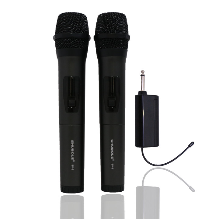 Micro Karaoke Không Dây Đa Năng Shubole SV-8 Gồm 2 Micro Chuyên Dụng Loa, Amply Sử Dụng Đầu Thu Mini Kết Nối Cực Xa Lên Tới 35m - Hút Âm Cực Tốt - Hát Cực Nhẹ - Kèm 1 Jack Chuyển Đổi 6. Qua 3. - Hàng Chính Hãng