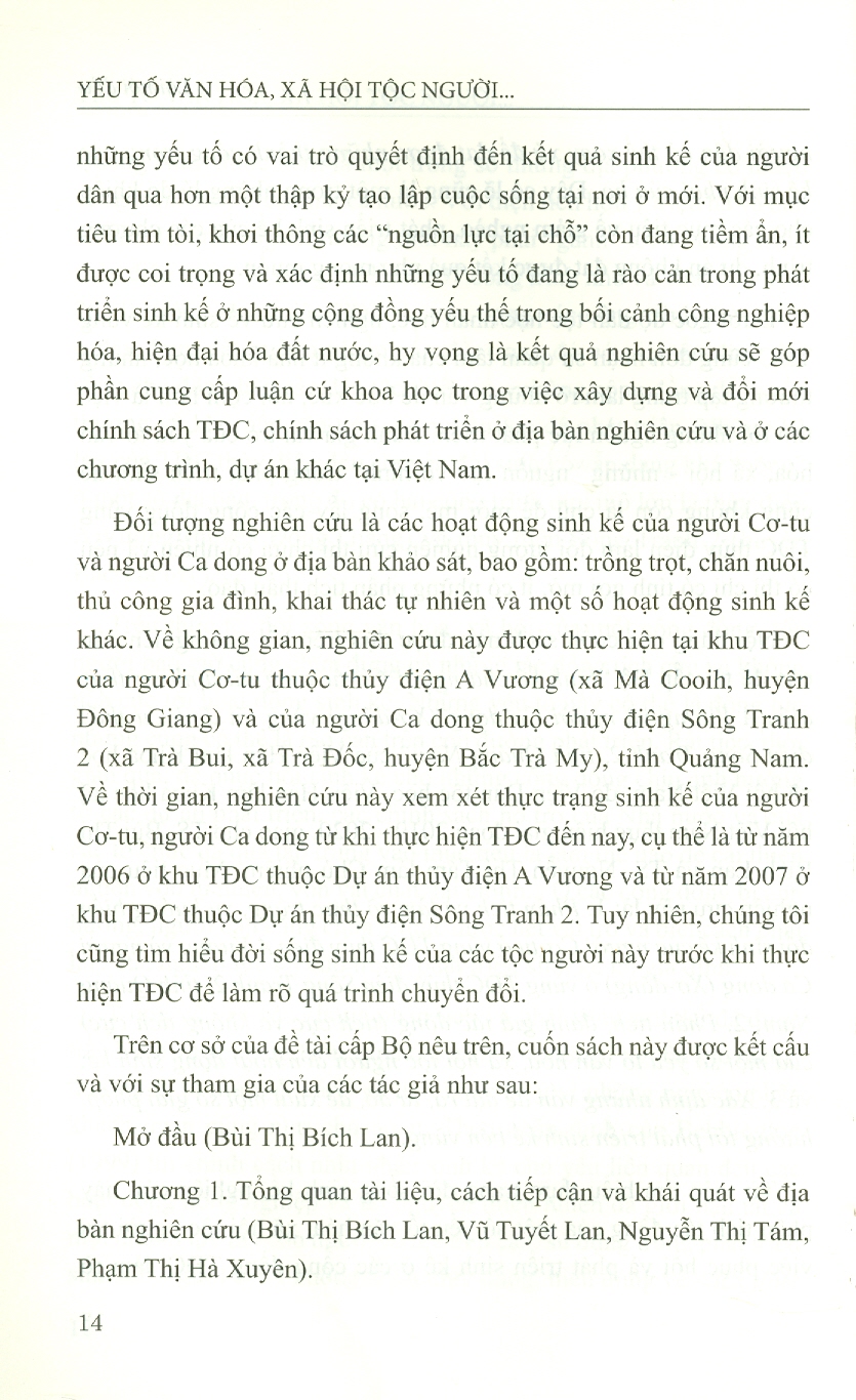 Yếu Tố Văn Hóa, Xã Hội Tộc Người Trong Đời Sống Sinh Kế Của Người Dân Vùng Tái Định Cư Thủy Điện (Sách chuyên khảo)