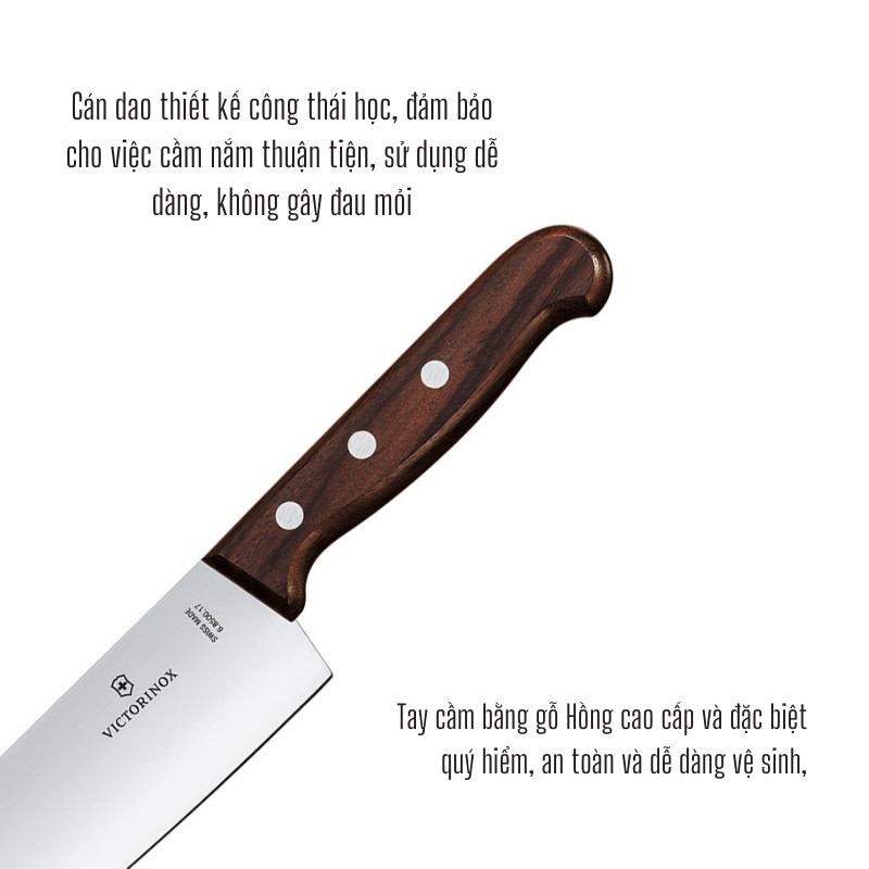 Dao Bếp Cao Cấp VICTORINOX Santoku Cạnh Thẳng Cán Gỗ Hồng Mộc 17cm