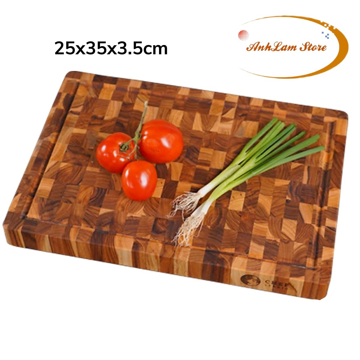 Thớt Gỗ Teak Anh Lam Store Bản Siêu Lớn Dày Cao Cấp 25x35x3.5 cm Không Mùn, Không Mọt Mối An Toàn Cho Sức Khỏe - Thớt gỗ Cứng Dày Có Rãnh Chống Tràn Đặc Biệt Dùng Làm Khay Phục Vụ Các Món Nướng BBQ- Hàng Chính Hãng 