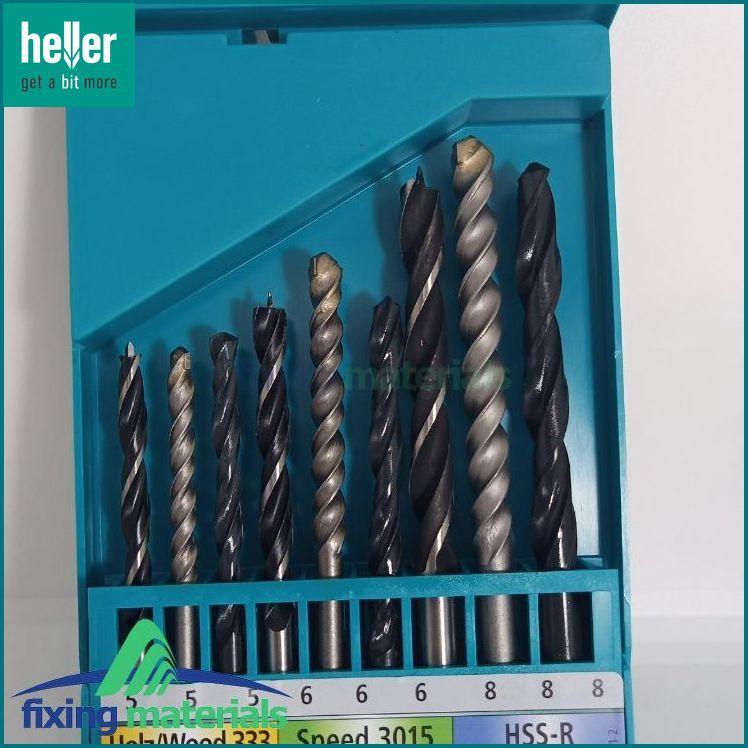 Hộp 9 mũi khoan hỗn hợp HELLER chuôi tròn