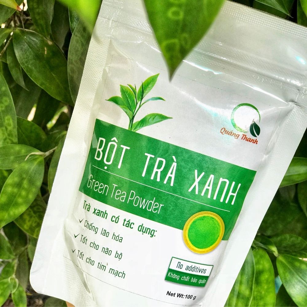 Túi 100g Bột Trà Xanh Quảng Thanh sấy lạnh - 100% búp trà tươi, không chứa chất bảo quản, ngăn ngừa lão hóa, tốt cho não bộ, tim mạch