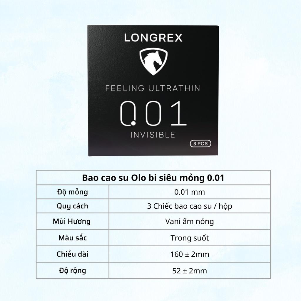 Bao cao su siêu mỏng Longrex invisible 0.01mm combo 1 hộp invisible, 1 hộp extra sentisive