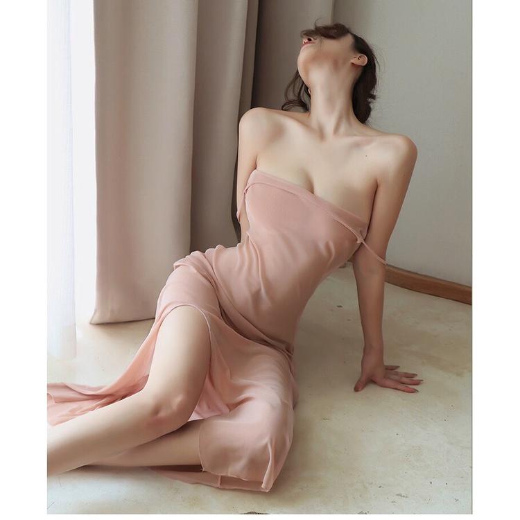 Váy ngủ nữ Sexy voan ren trơn dài quý phái sang chảnh