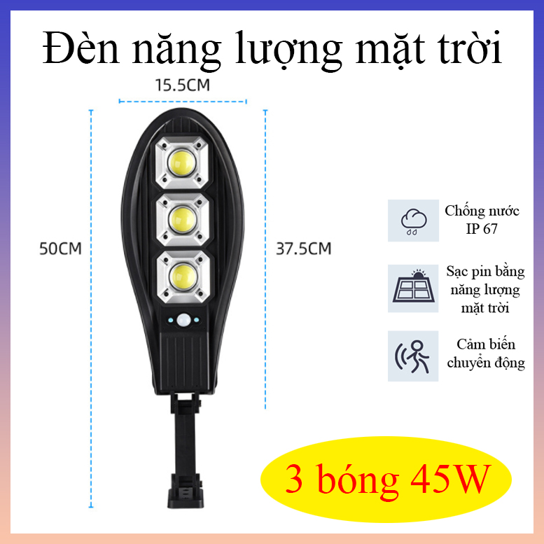 Đèn Cảm Biến Di Chuyển Thông Minh 6 bóng 100W, 3 bóng 45W COB - Sử Dụng Năng Lượng Mặt trời - Đèn Sân Vườn - K1197