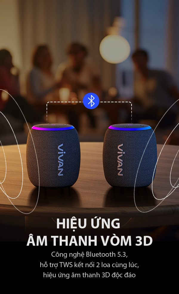 Loa Bluetooth VIVAN VS15 Công suất 10W Chống nước IPX7 Bluetooth 5.3 LED RGB HÀNG CHÍNH HÃNG