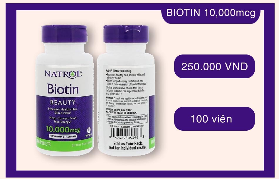 Viên Uống Hỗ Trợ Mọc Tóc, Móng Natrol Biotin 10.000mcg