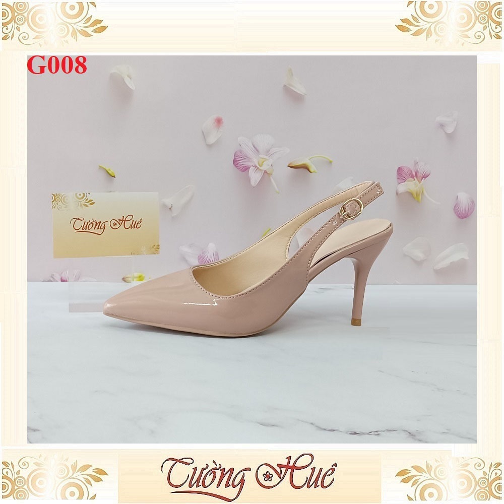 Giày Cao Gót Mũi Nhọn Da Bóng Phối Quai Dây Gài Gót Cao 8CM-Hàng Quảng Châu - G008