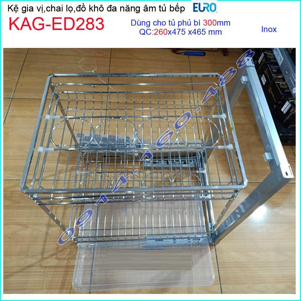 Kệ Gia vị Inox 2 tầng Euro KAG-ED284-35cm, kệ để gia vị ray giảm chấn âm tủ bếp cao cấp
