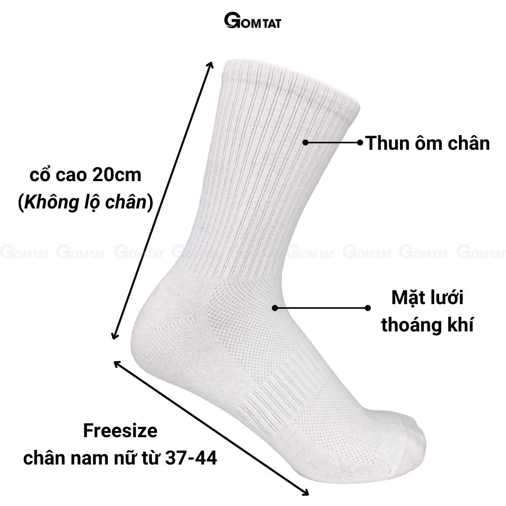 Tất vớ cổ cao nam nữ trơn màu, chất liệu cotton cao cấp, hút ẩm thoáng khí, mềm mại êm chân - GOM-KLB-TRONCAO