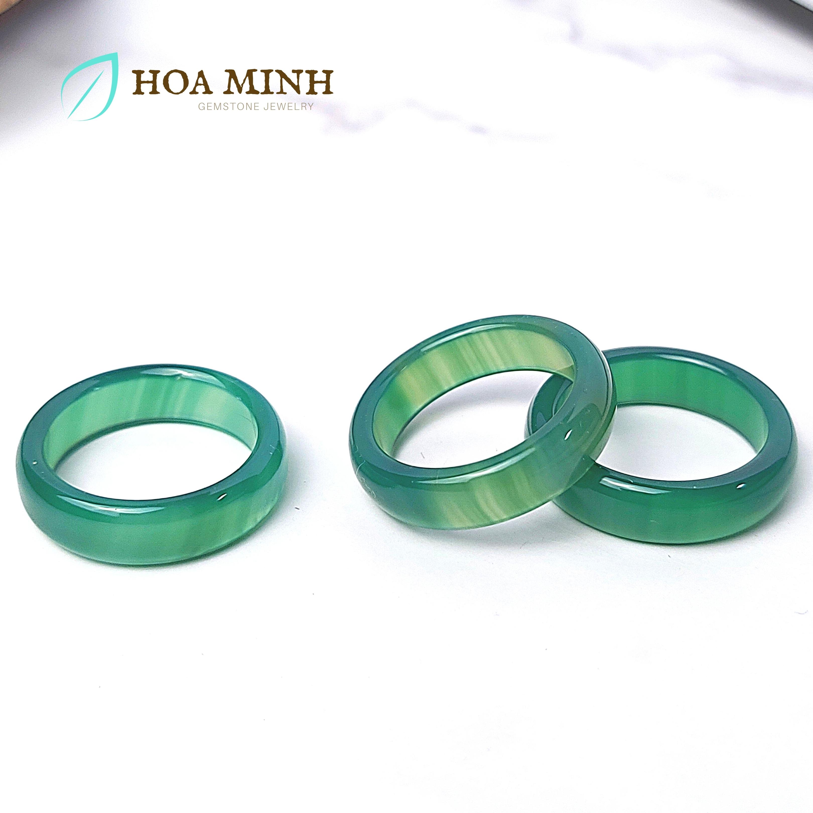 Nhẫn đá Mã Não Xanh sương sâm dày 6 li size 8, đường kính 19mm hợp mệnh Mộc Hỏa | Hoa Minh Gem