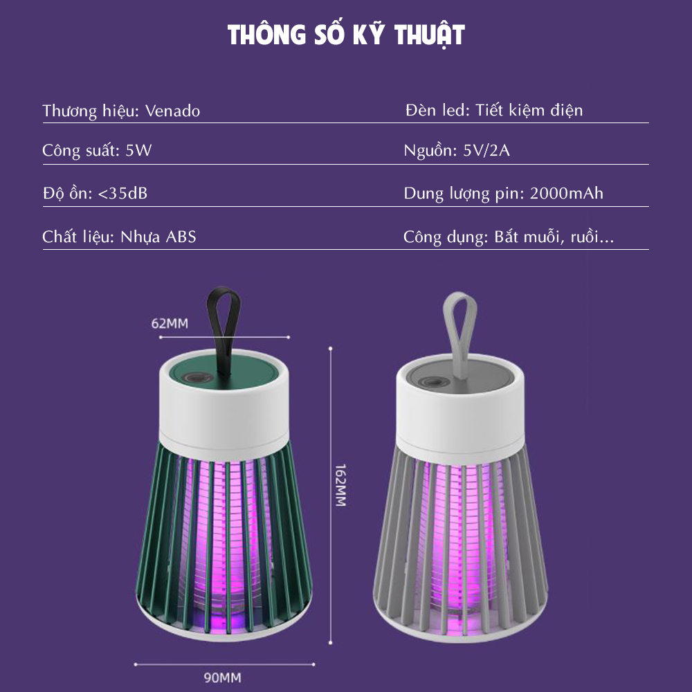 Đèn bắt muỗi thông minh hình đèn lồng tự động hút muỗi tích hợp pin 2000mAh Venado