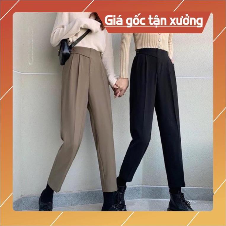 Quần Baggy Nữ Vạt Khuy Lệch Bên Hông, Quần Baggy Dáng Đứng Siêu Xinh