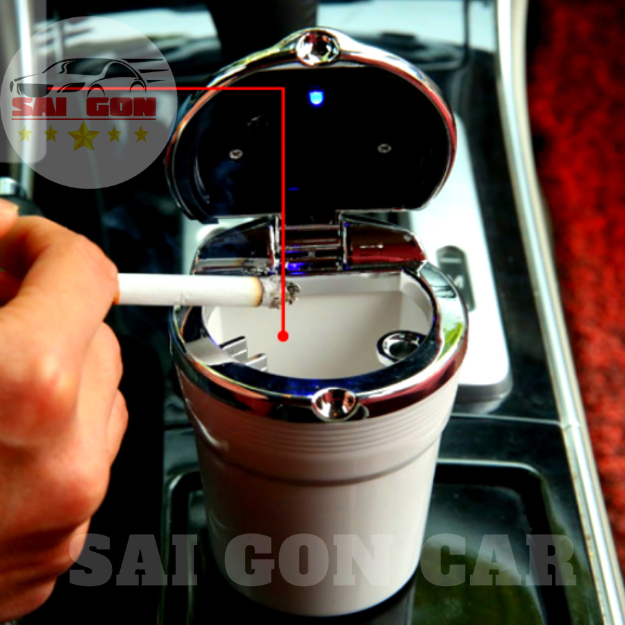 Gạt tàn thuốc có nắp chống hôi, có đèn led, gạt tàn dùng cho xe ô tô có logo theo xe.