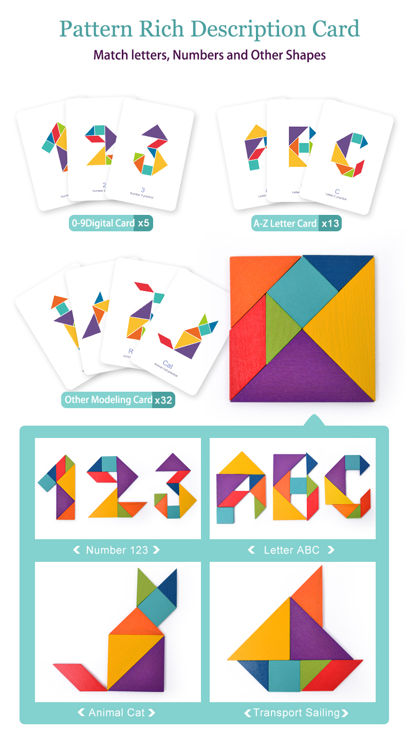 Mideer Colorful Tangram - Bộ xếp hình gỗ Tangram Mideer 7 miếng