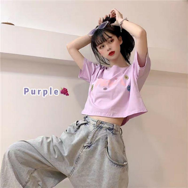 Áo croptop nữ tay lỡ, freesize 55kg , thun cotton