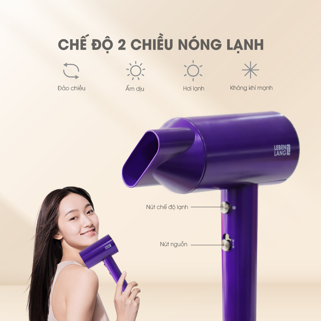 Máy sấy tóc Lebenlang LBL3088 công suất 2000W, sấy 2 chiều nóng lạnh, chống xơ rối tóc bằng công nghệ ion - hàng chính hãng